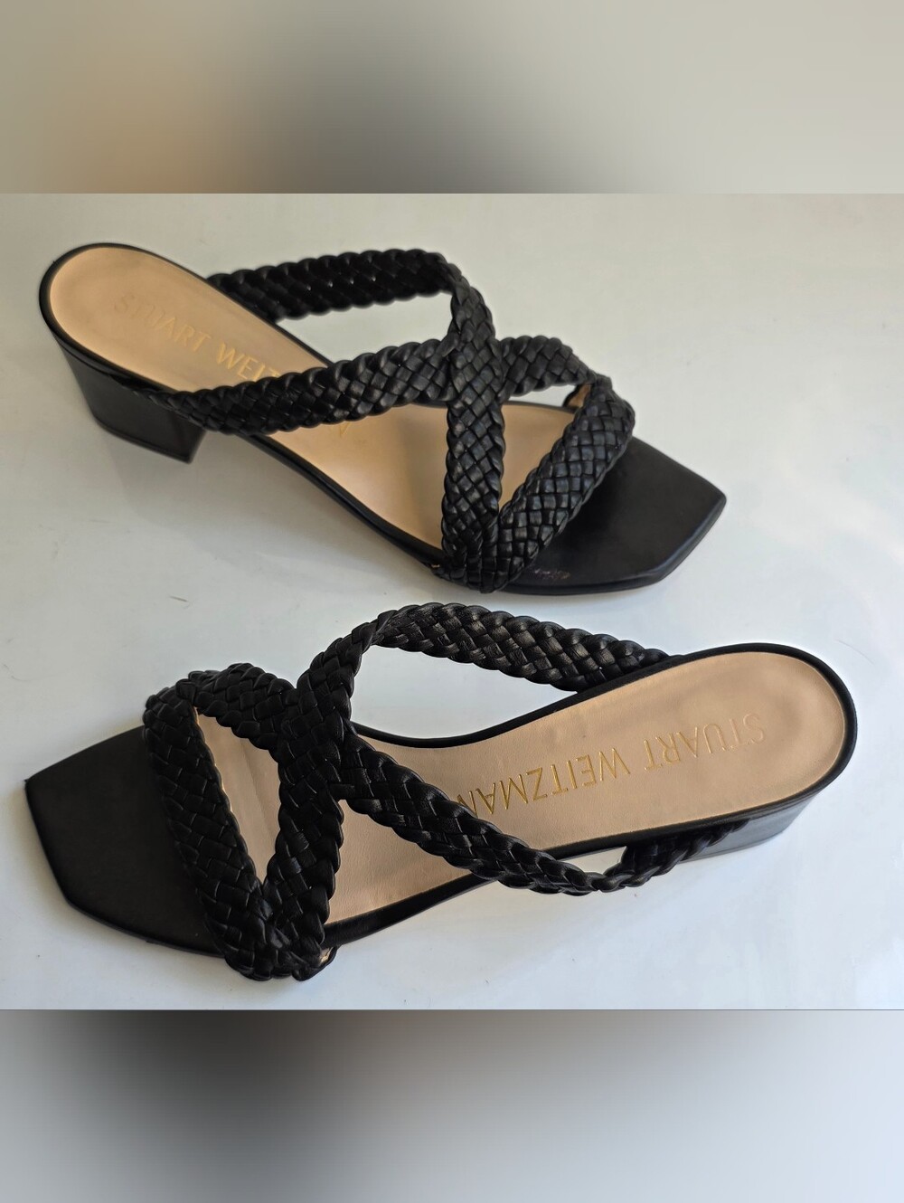 Stuart Weitzman Black Braided Leather Mules
